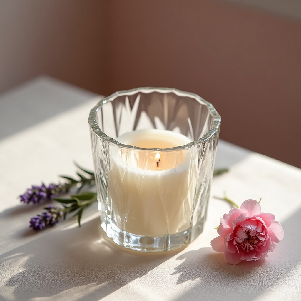 Sojakerze der Duftlinie Garten in Vase, als Tischdekoration bei einer Hochzeit